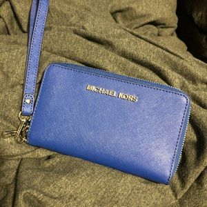 Blue Michael Kors wristlet